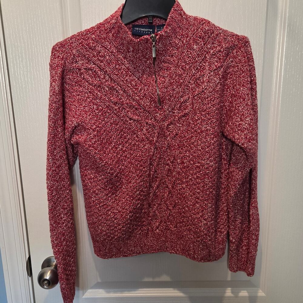 Vintage 80s 90s Liz Clairborne linen cotton 1/4 zip red and white sz S